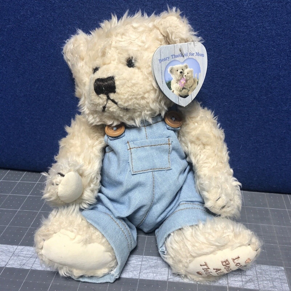 Zondervan Love Bears All Things Thankful Plush Sitting Bear Blue Overalls 2002